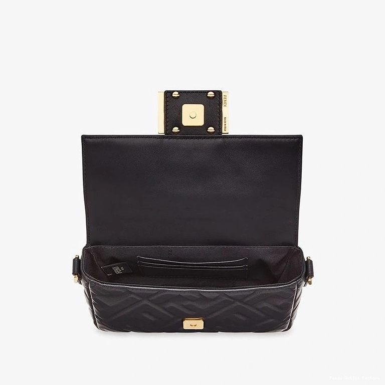 Cheap HOT FF Baguette Nappa In Motif Fendi Leather Bag Black Mini 0807